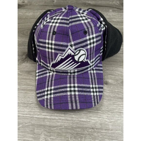 Colorado Rockies Purple Plaid Downflap Ear Flaps Hat Snapback MLB Melon Wear - Picture 3 of 12